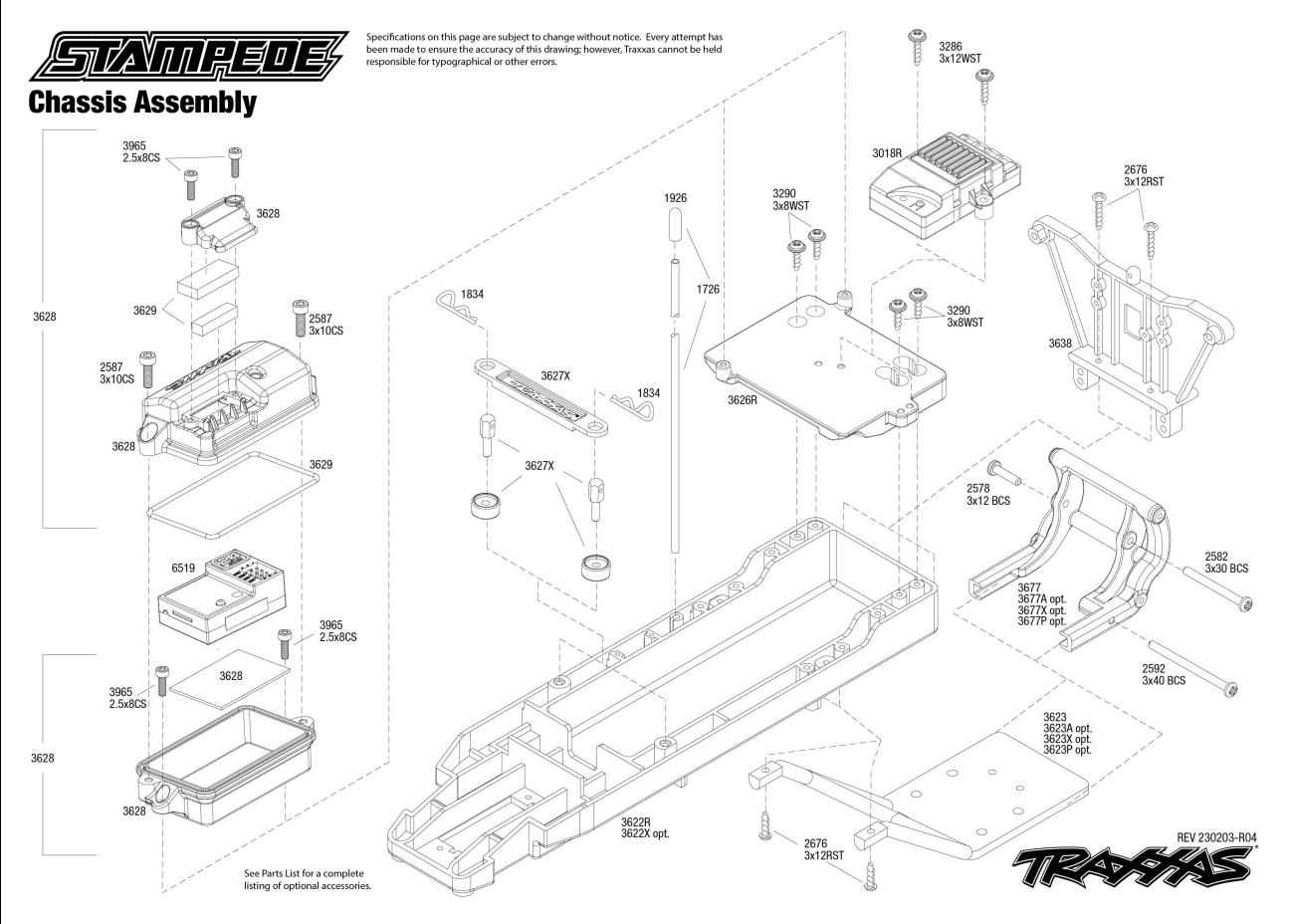 Stampede (36054-4) Chassis Assembly Exploded View