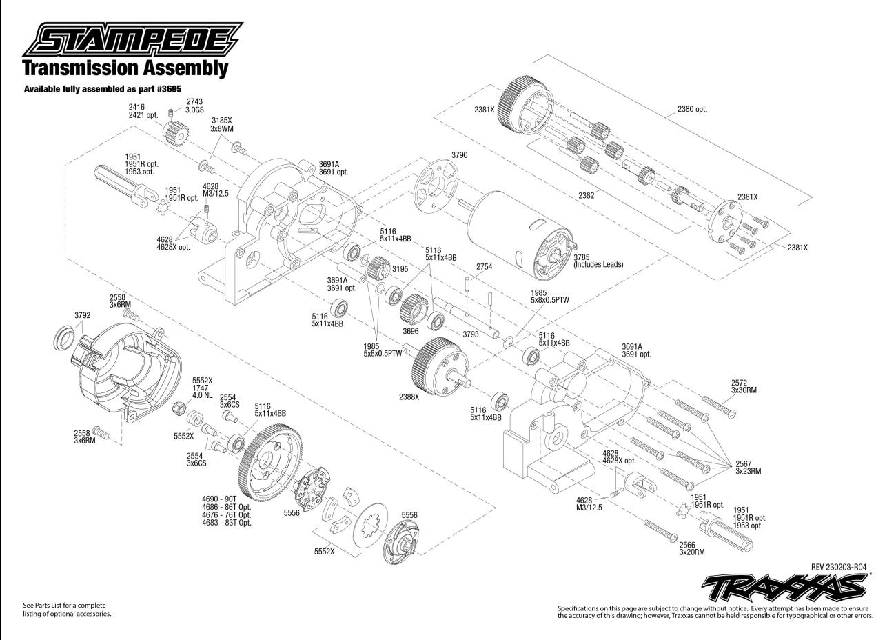 Stampede (36054-4) Transmission Assembly Exploded View