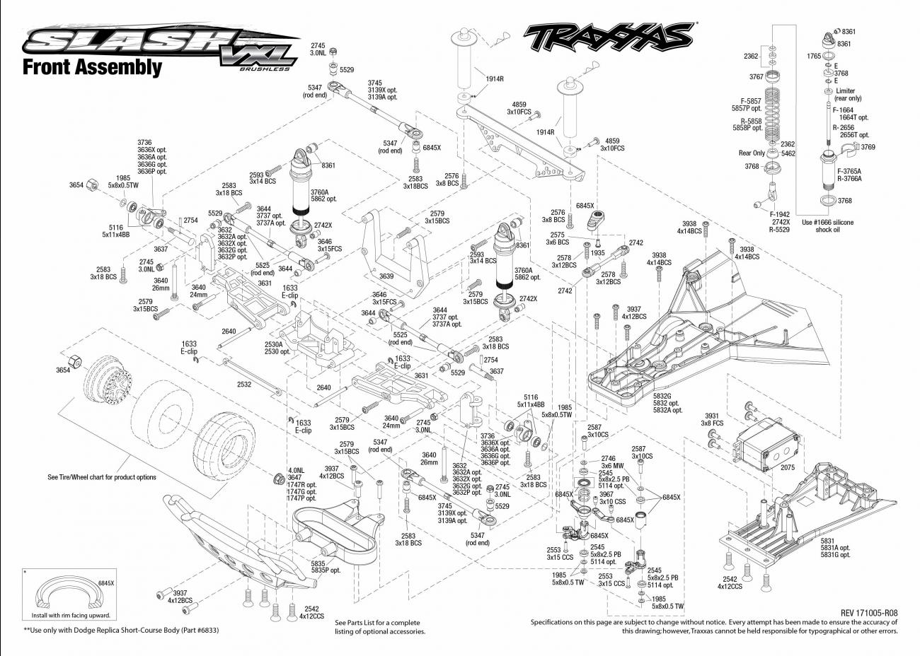 Slash VXL (58076-24) Front Assembly Exploded View