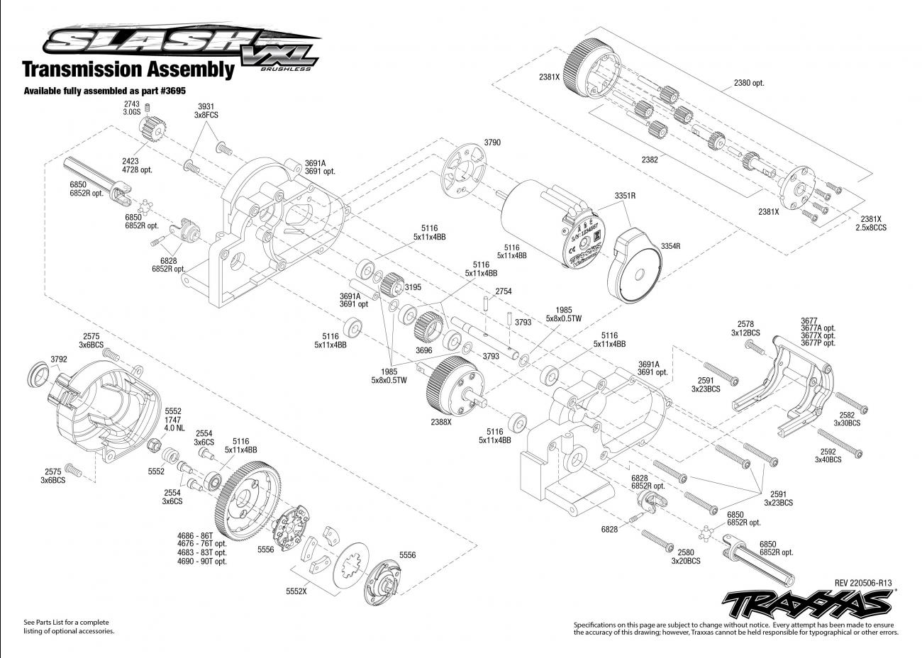 Slash VXL (58076-4) Transmission Assembly Exploded View Slash VXL (58076-4) Transmission Assembly Exploded View