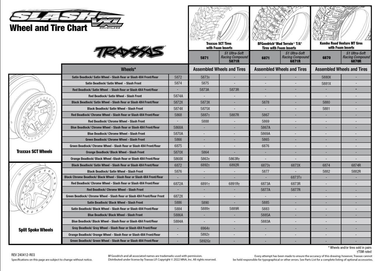 Slash VXL (58076-74) Tire Chart