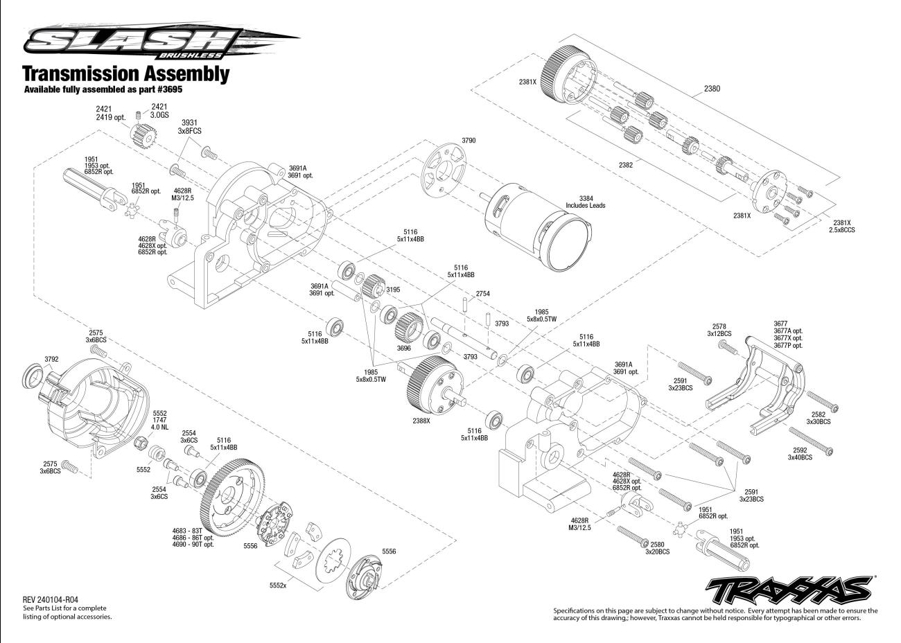 Slash (58134-4) Transmission Assembly Exploded View