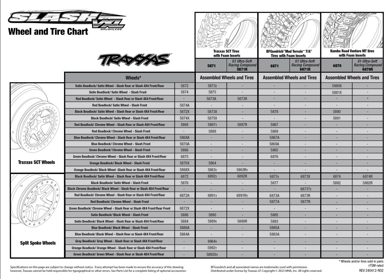 Slash VXL (58276-74) Tire Chart