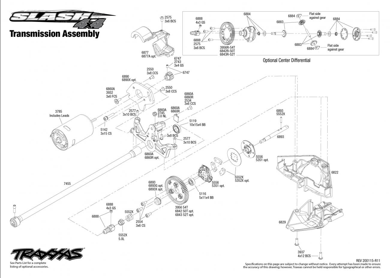 Slash 4X4 (68054-4) Transmission Assembly Exploded View