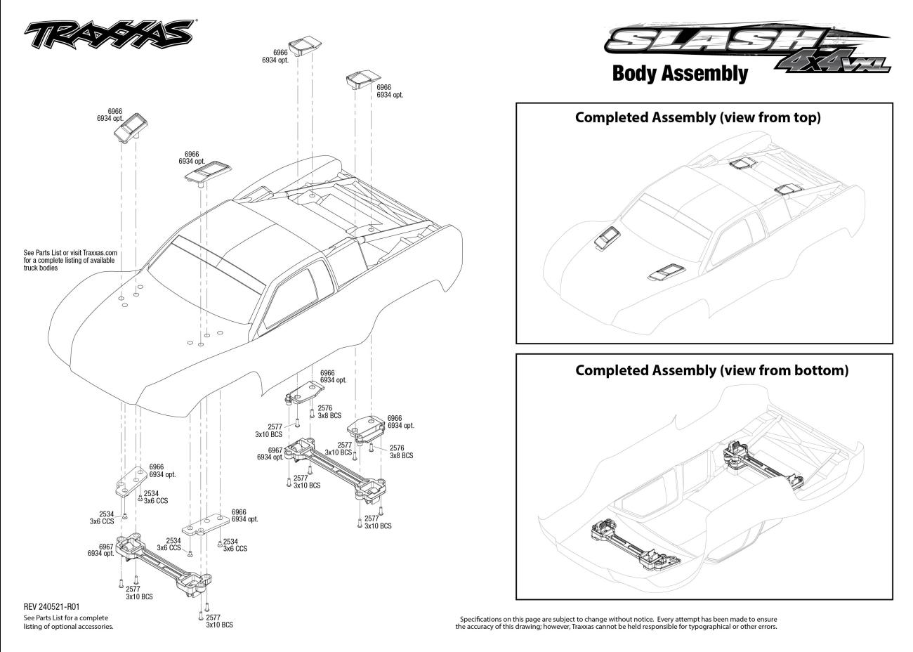 Slash 4X4 VXL (68386-4) Body Assembly Exploded View