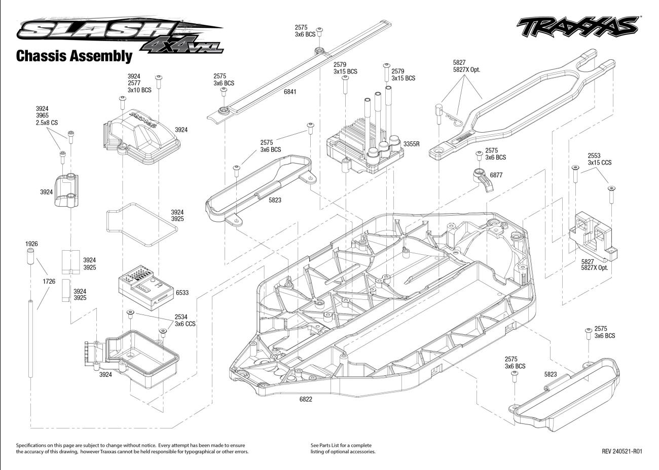 Slash 4X4 VXL (68386-4) Chassis Assembly Exploded View