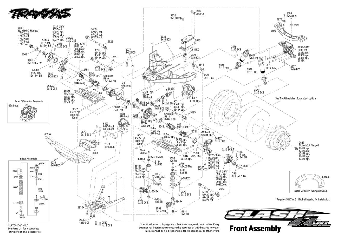 Slash 4X4 VXL (68386-4) Front Assembly Exploded View