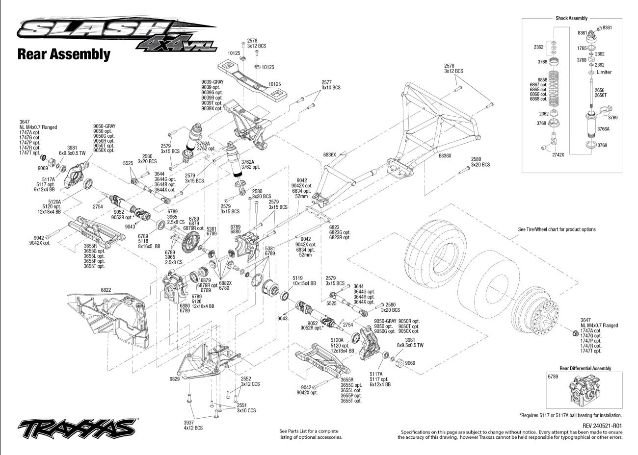 Slash 4X4 VXL (68386-4) Rear Assembly Exploded View