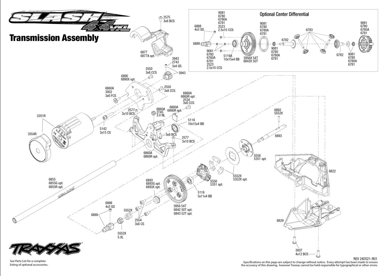 Slash 4X4 VXL (68386-4) Transmission Assembly Exploded View