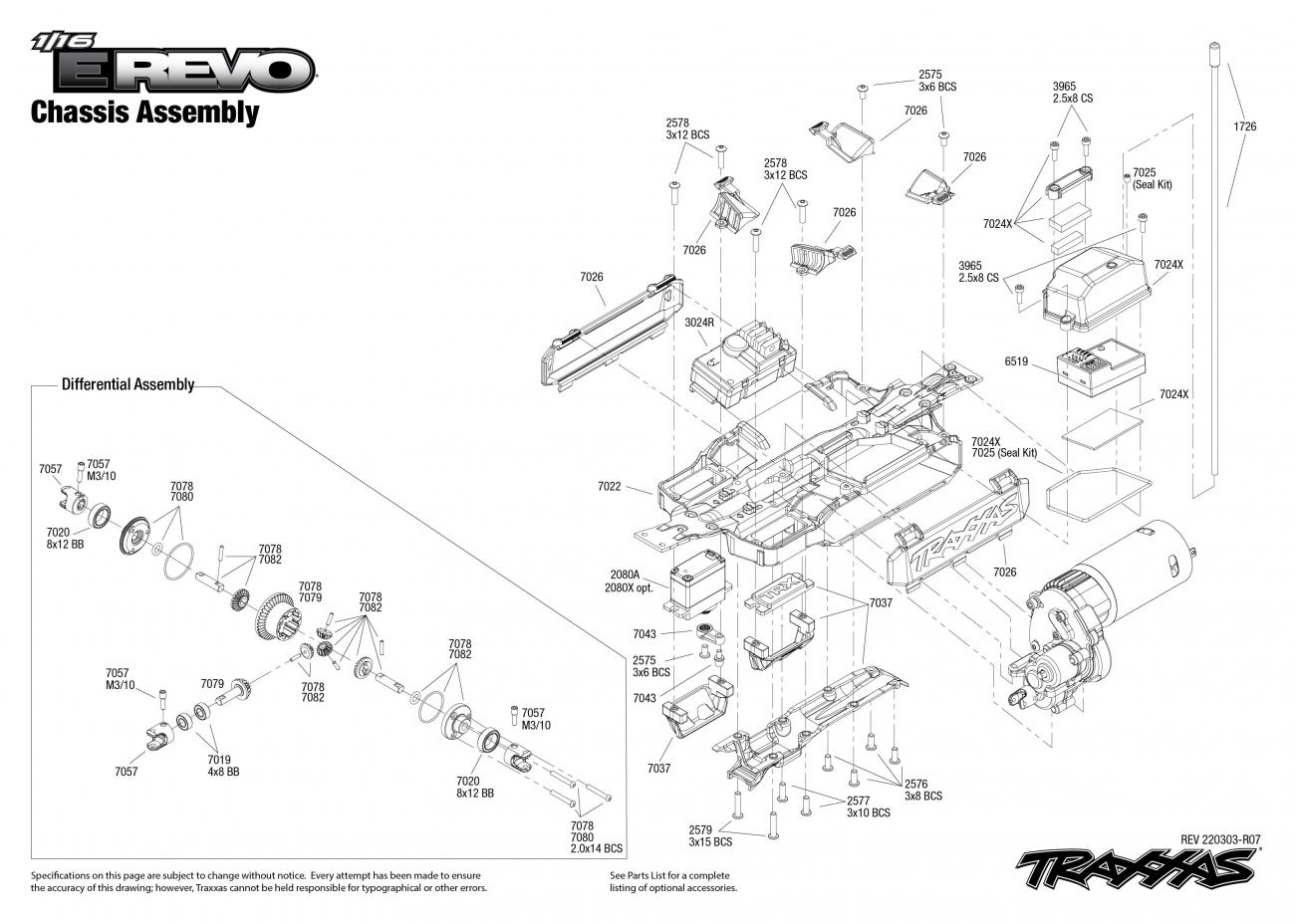 1/16 E-Revo (71054-1) Chassis Assembly Exploded View