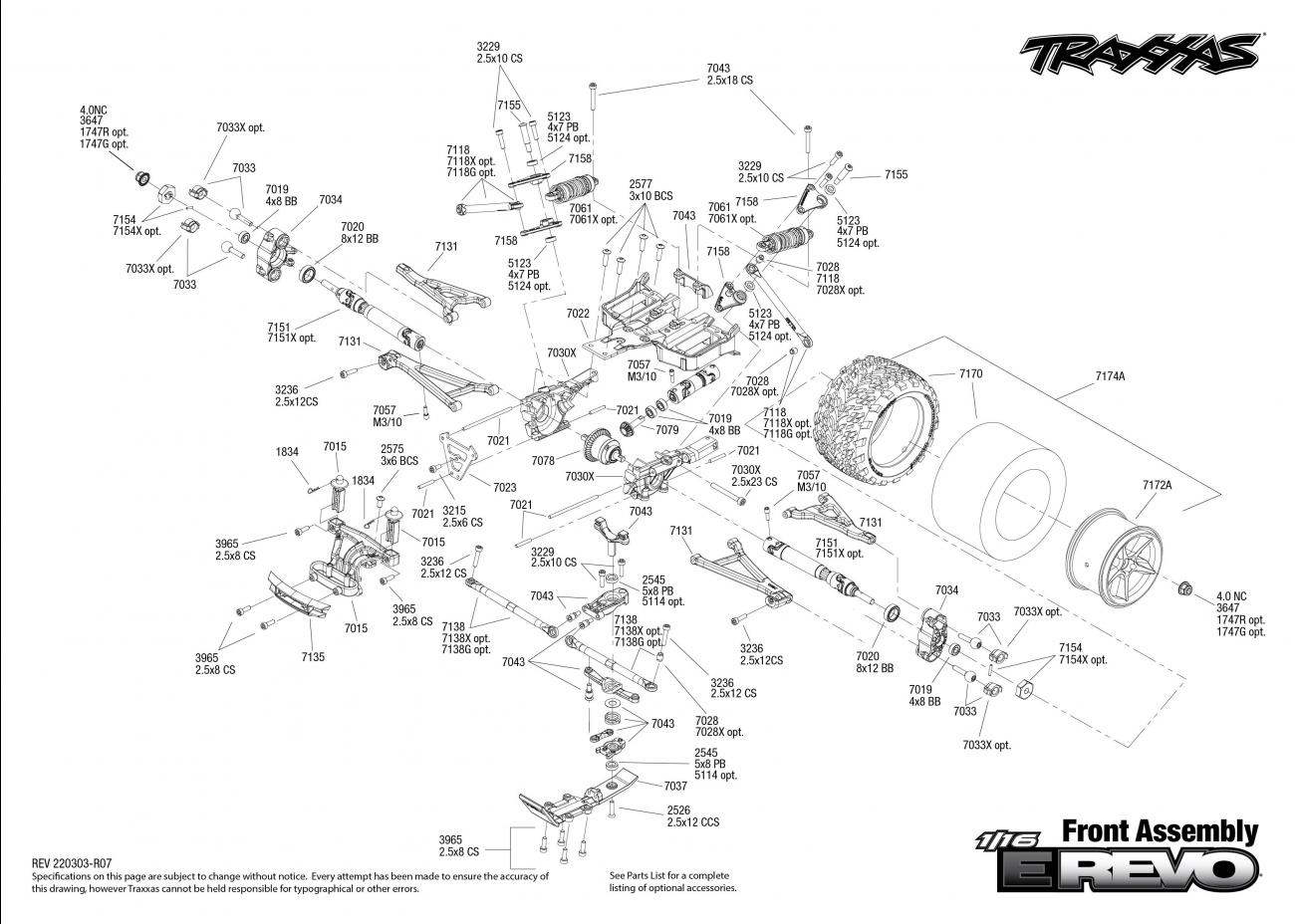 1/16 E-Revo (71054-1) Front Assembly Exploded View