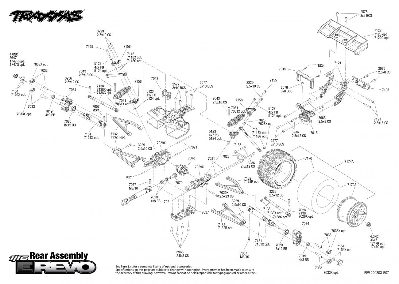 1/16 E-Revo (71054-1) Rear Assembly Exploded View