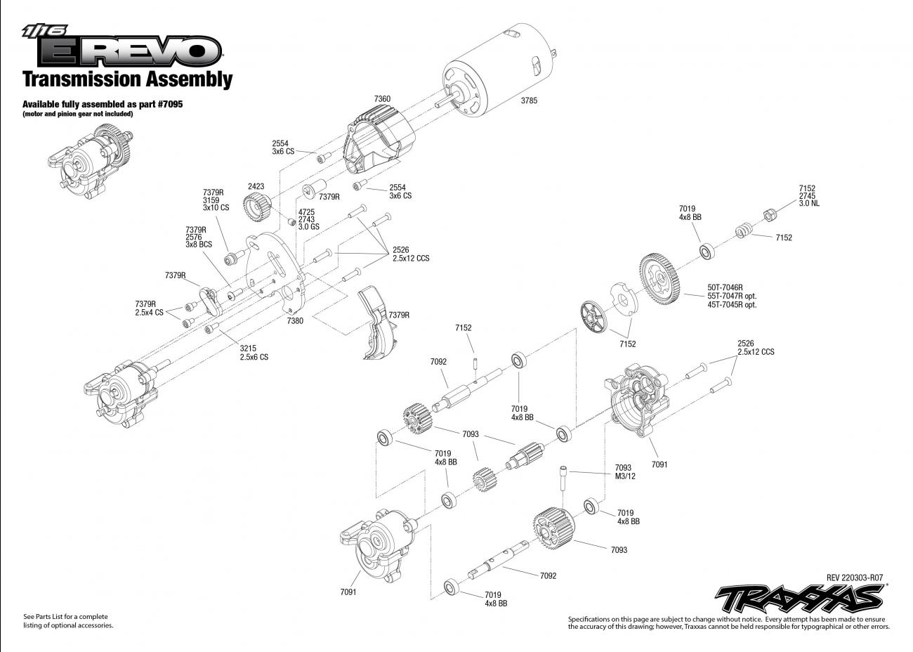 1/16 E-Revo (71054-1) Transmission Assembly Exploded View