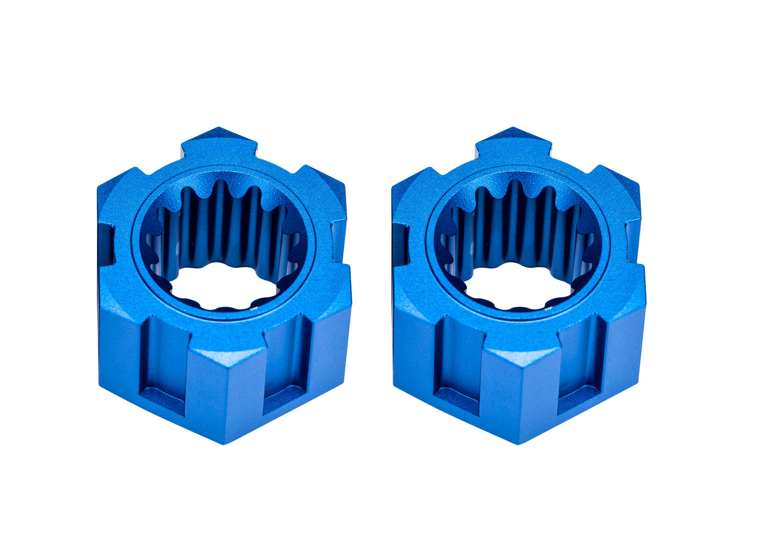 Blue Aluminum Front Sand Car Hex Hubs & Clips (2)