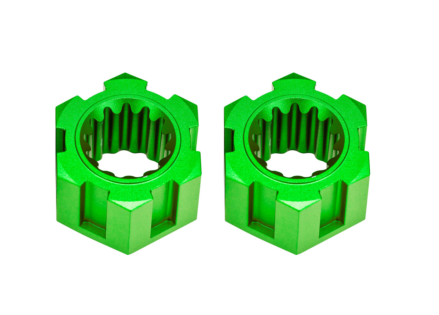 Green Aluminum Front Sand Car Hex Hubs & Clips (2)