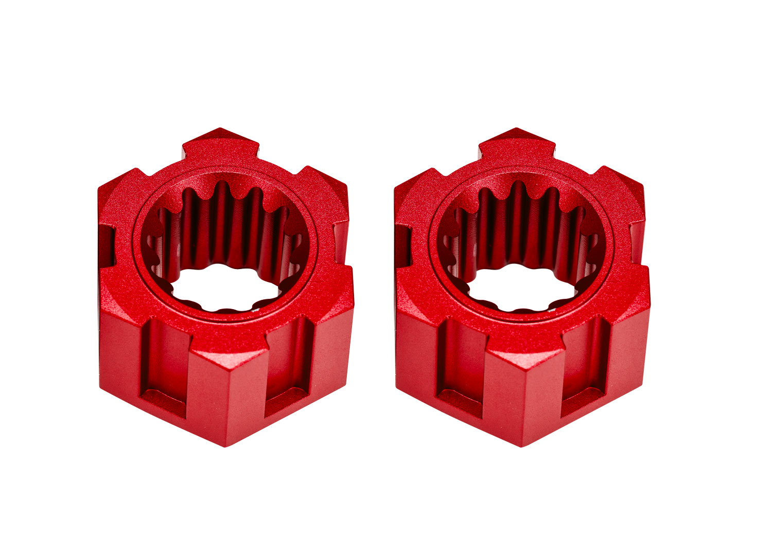 Red Aluminum Front Sand Car Hex Hubs & Clips (2)