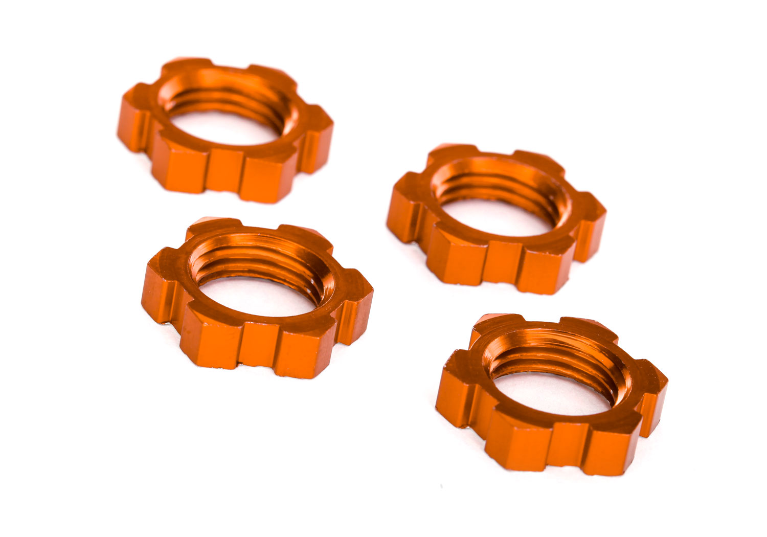 Serrated 17 mm Orange Aluminum Splined Wheel Nuts (4)