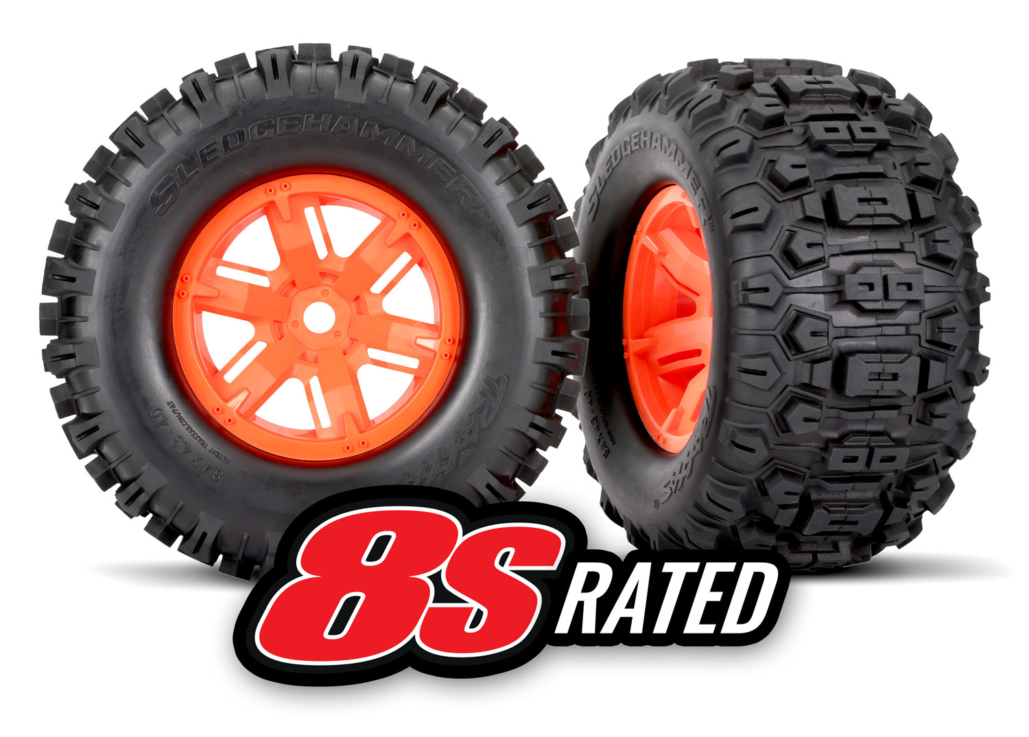 X-Maxx Orange Wheels w/ Sledgehammer Tires (2)