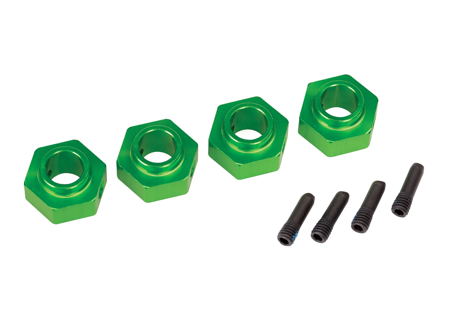 Green Aluminum 12 mm Wheel Hubs (4) & Screw Pins