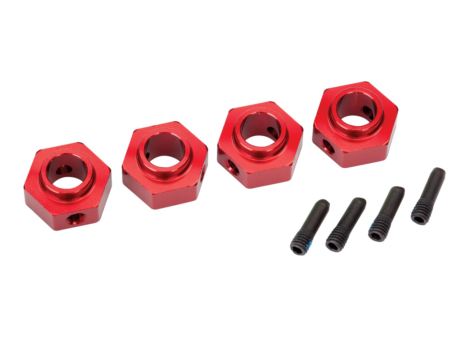 Red Aluminum 12 mm Wheel Hubs (4) & Screw Pins