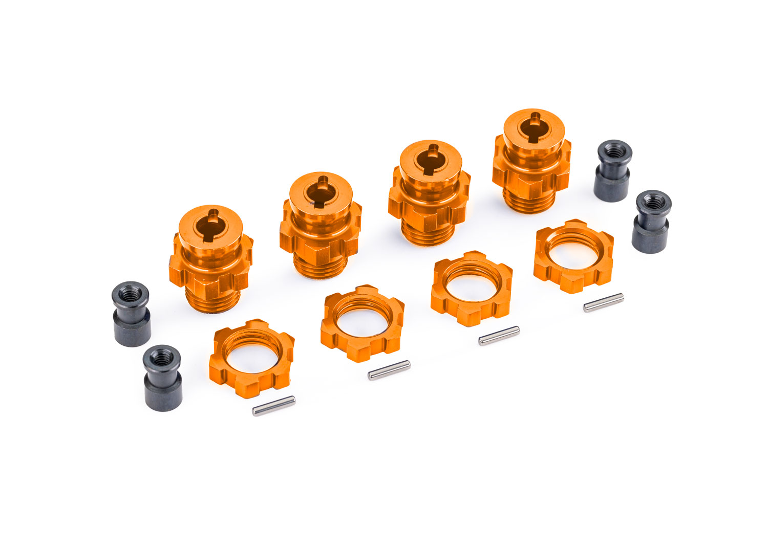17 mm Orange Aluminum Splined Hubs w/ Nuts (4)