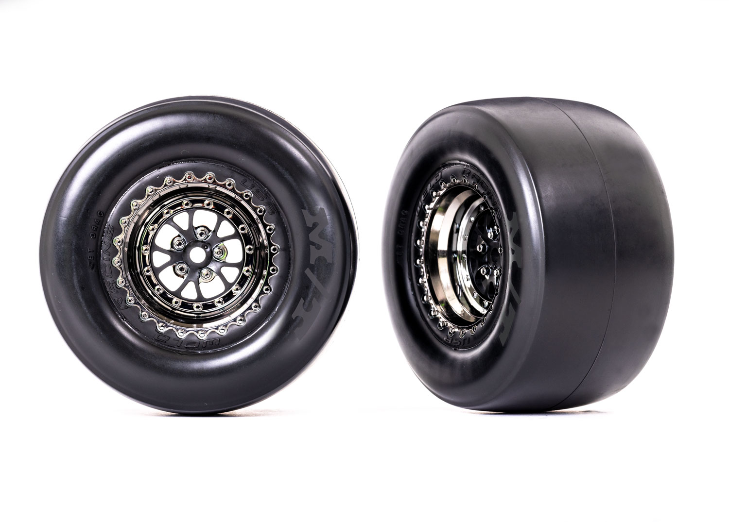 Weld Black Chrome Rear Wheels & Smoke MT Tires (2) Weld Black Chrome Rear Wheels & Smoke MT Tires (2)