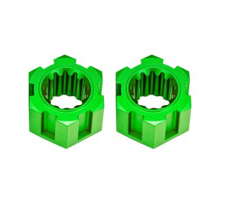 Green Aluminum Front Sand Car Hex Hubs & Clips (2)