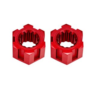 Red Aluminum Front Sand Car Hex Hubs & Clips (2)