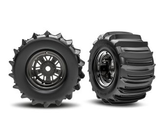 3.2" Funco Black Chrm Rear Wheels & Paddle Tires (2)