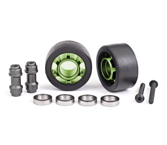 Green Aluminum Wheelie Bar Wheels w/ Hardware (2)