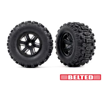 Black X-Maxx Wheels & Belted Sledgehammer Tires (2)