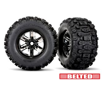 Blk Chrm X-Maxx Wheels & Belted Sledgehammer Tires (2)