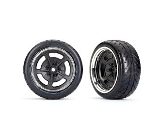 2.1" Black & Chrome Rear Wheels & Response Tires (2)