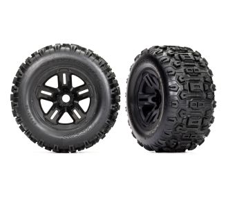 3.8" Black 5-Spoke Wheels & Sledgehammer Tires (2)