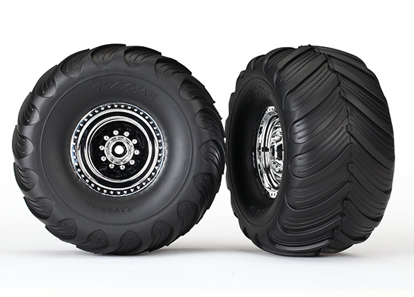Monster Truck Chrome Wheels & Terra Groove Tires (2)