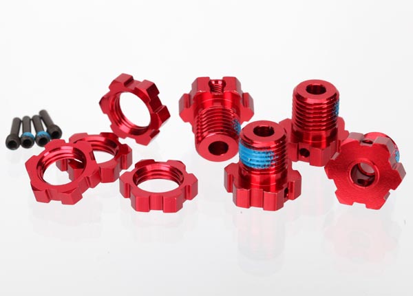17 mm Red Aluminum Splined Wheel Hubs & Nuts (4)