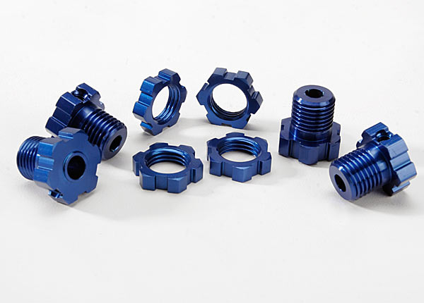 17 mm Blue Aluminum Splined Wheel Hubs & Nuts (4)