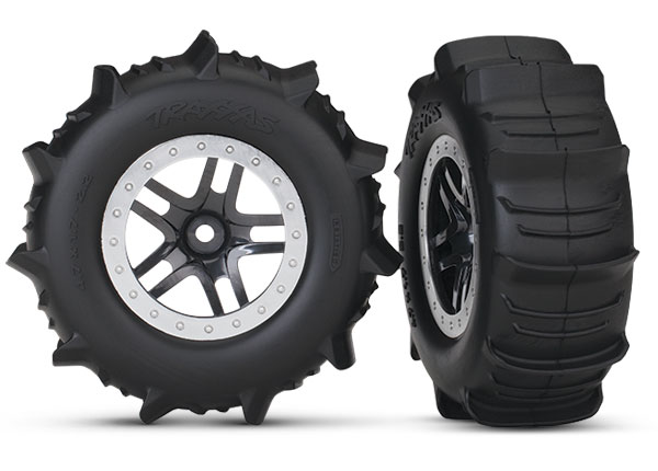 Black & Satin Chrome Wheels with Paddle Tires (2)