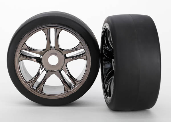 Rear Black Chrome Wheels & Belted S1 Slick Tires (2) Rear Black Chrome Wheels & Belted S1 Slick Tires (2)