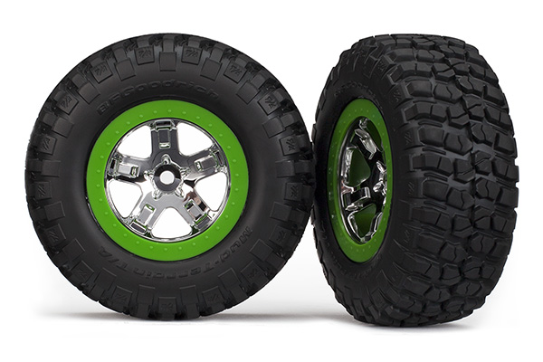 SCT Chrome & Green Wheels w/ BFG Tires (2)