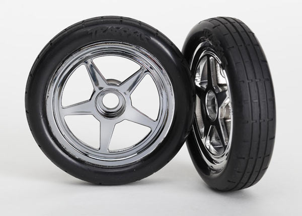 Funny Car 5-Spoke Chrome Front Wheels & Tires (2)