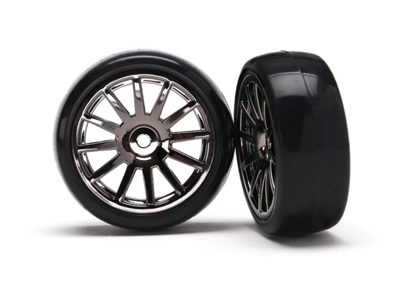 Black Chrome 12-Spoke wheels w/ Slick Tires (2)