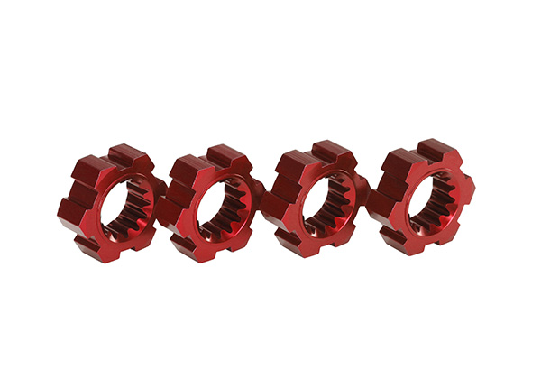 24 mm Red Aluminum Splined Hex Wheel Hubs (4)