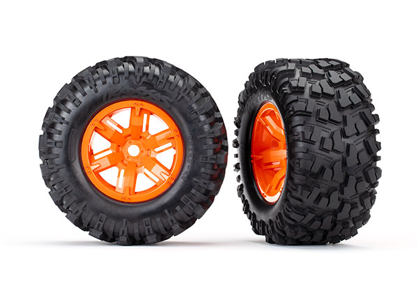 X-Maxx Orange Wheels w/ Maxx AT Tires (2)