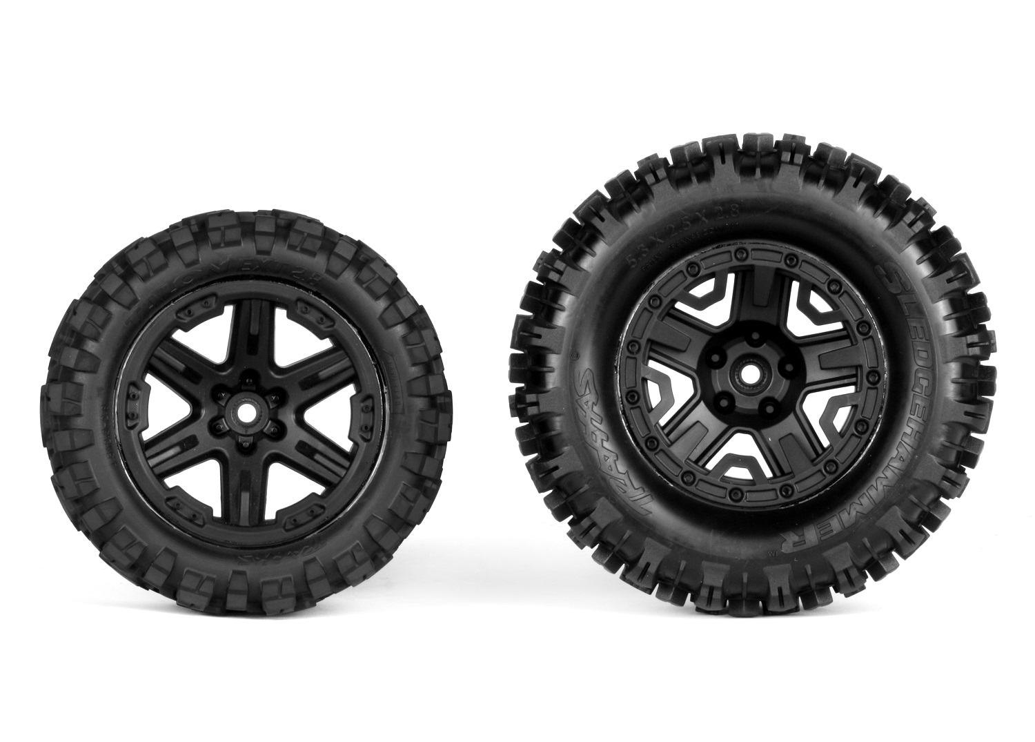 Stock Talon tire (left) vs Sledgehammer (right)