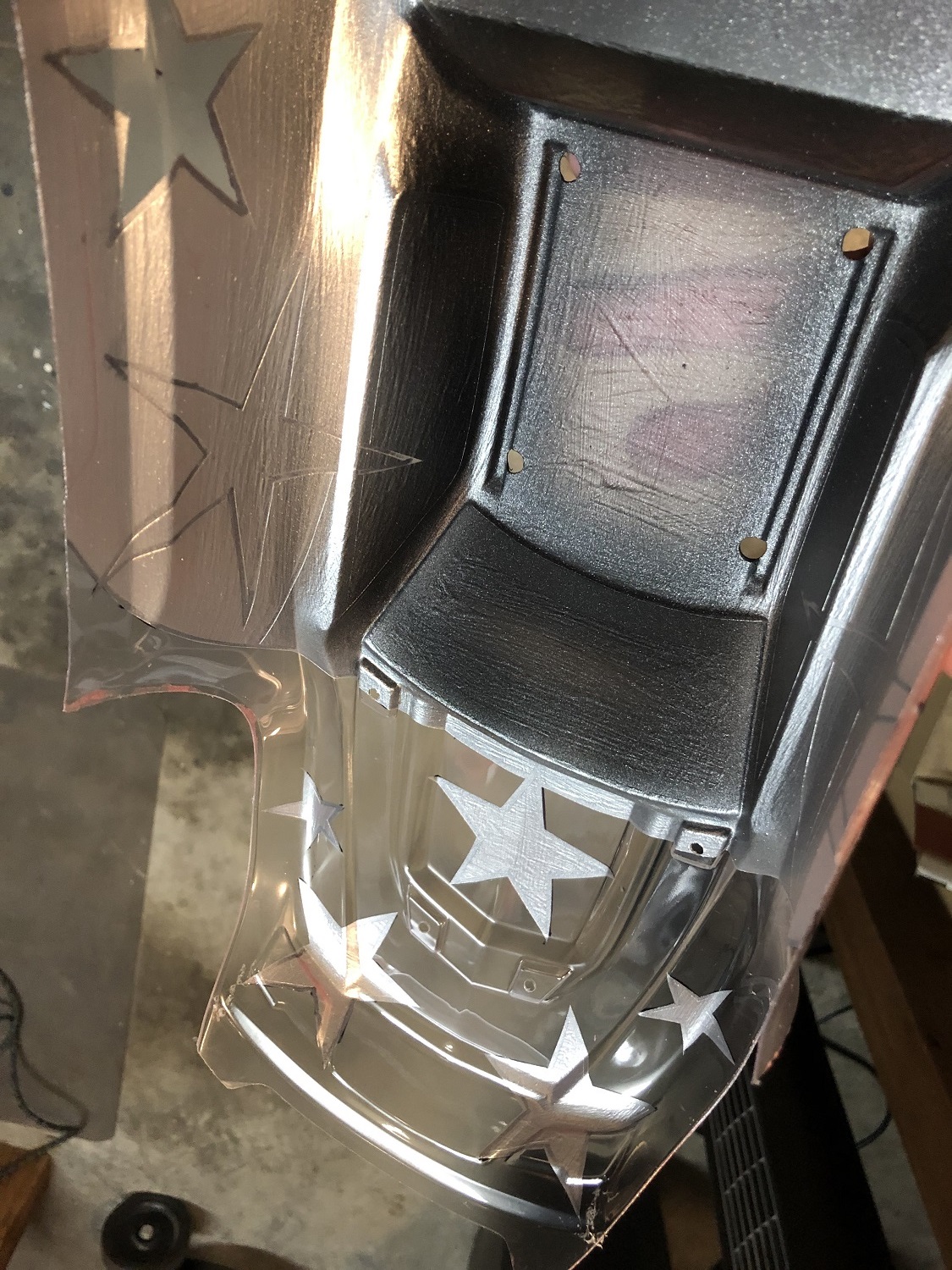 Removing masking material for the blue layer