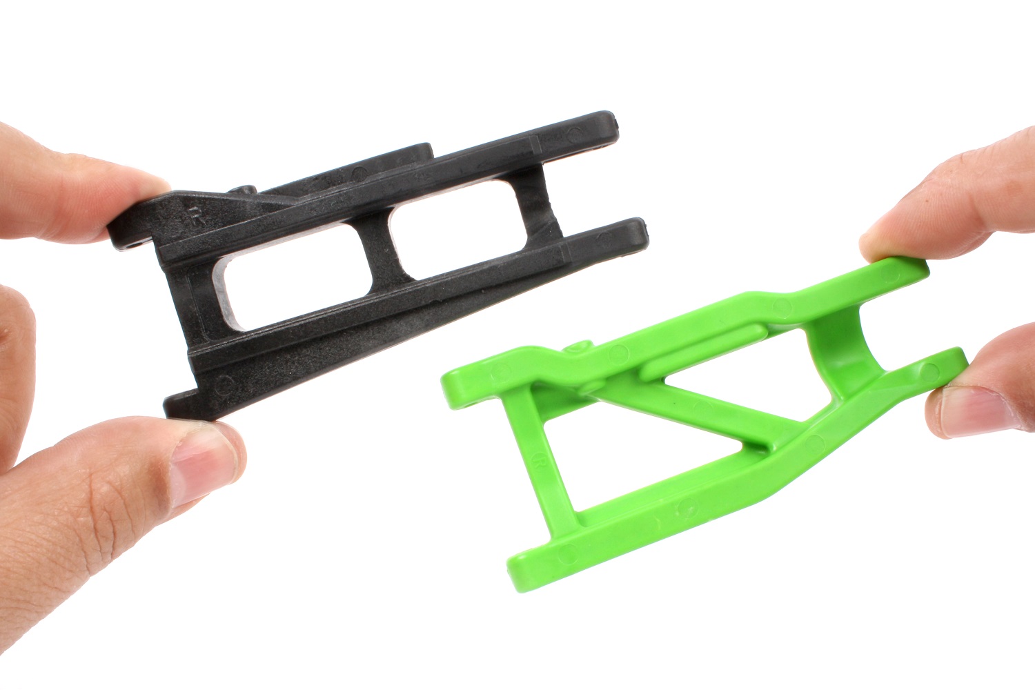 Stock arm in black, HD arm in green