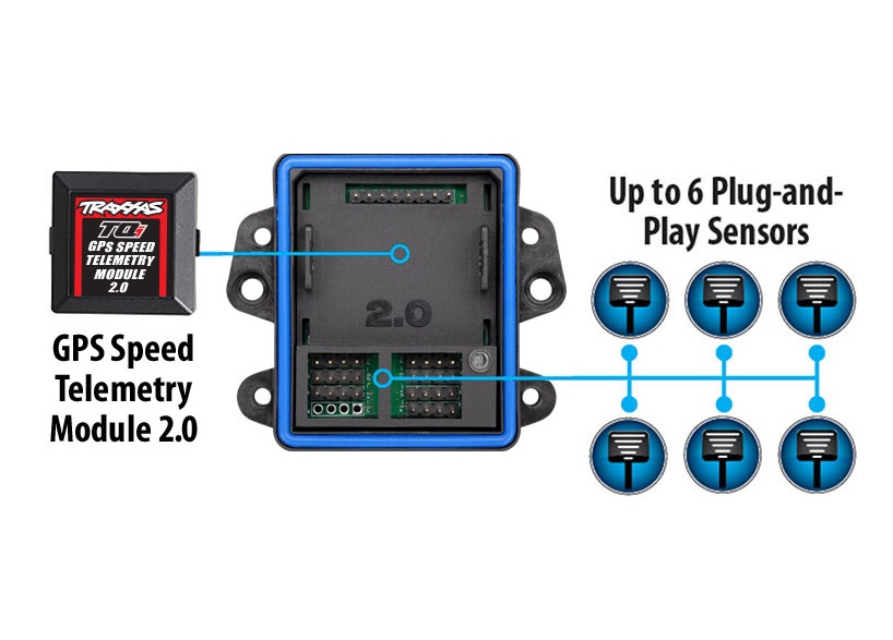 The Telemetry Expander 2.0 accepts up to six plug-and-play sensors