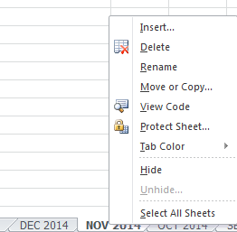 Excel - Sheet Right-Click Popup Menu