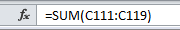 Excel - fx =SUM(C111:C119)